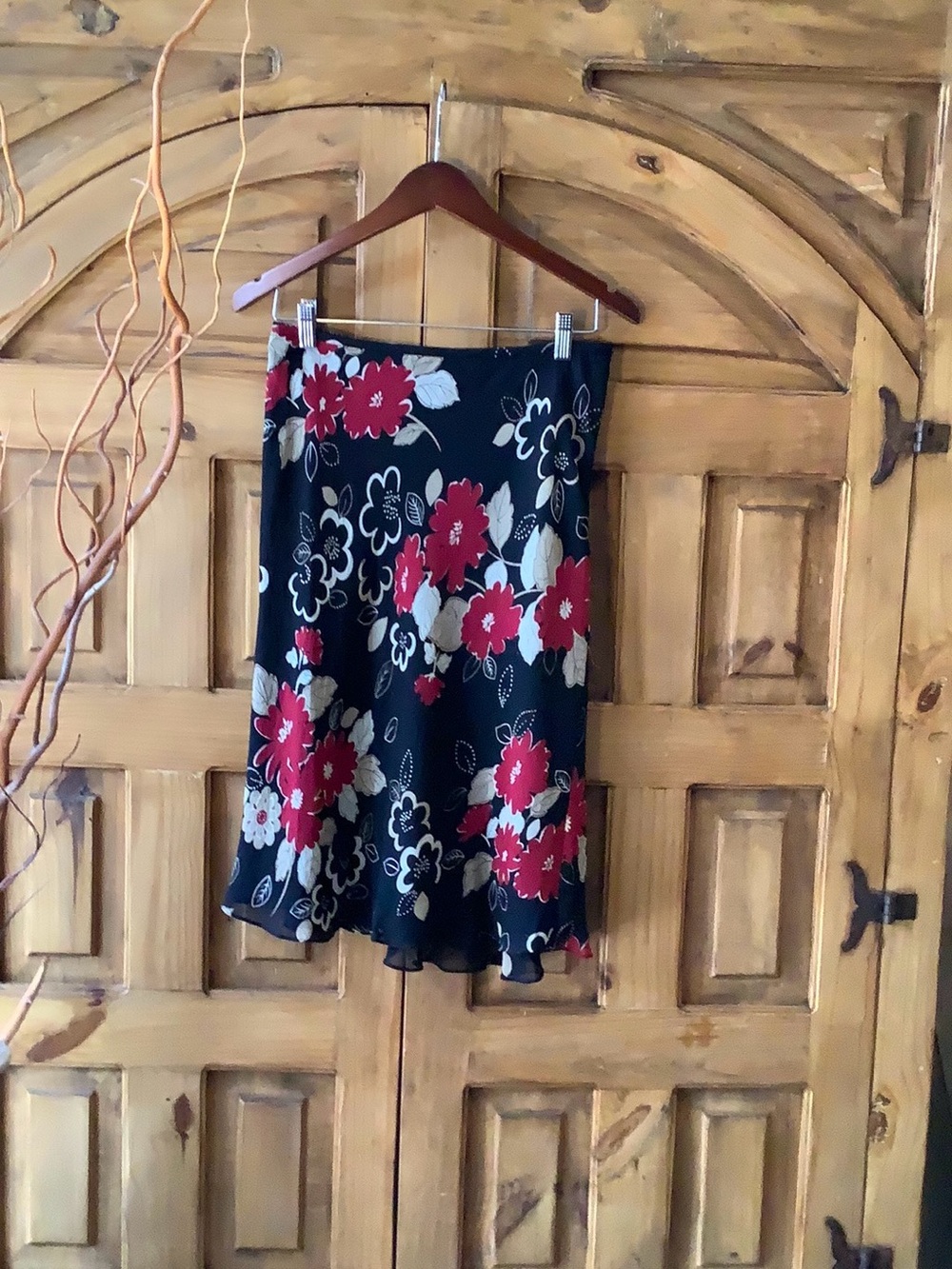 Ann Taylor Black A-Line Skirt with Red & Cream Floral Print